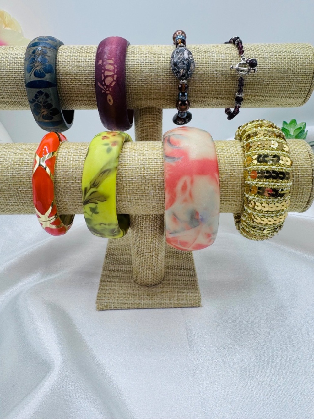 Vintage Mixed Bracelet Lot Resin Bangle Beaded Stretch 8 Bracelets Boho - Picture 10 of 10